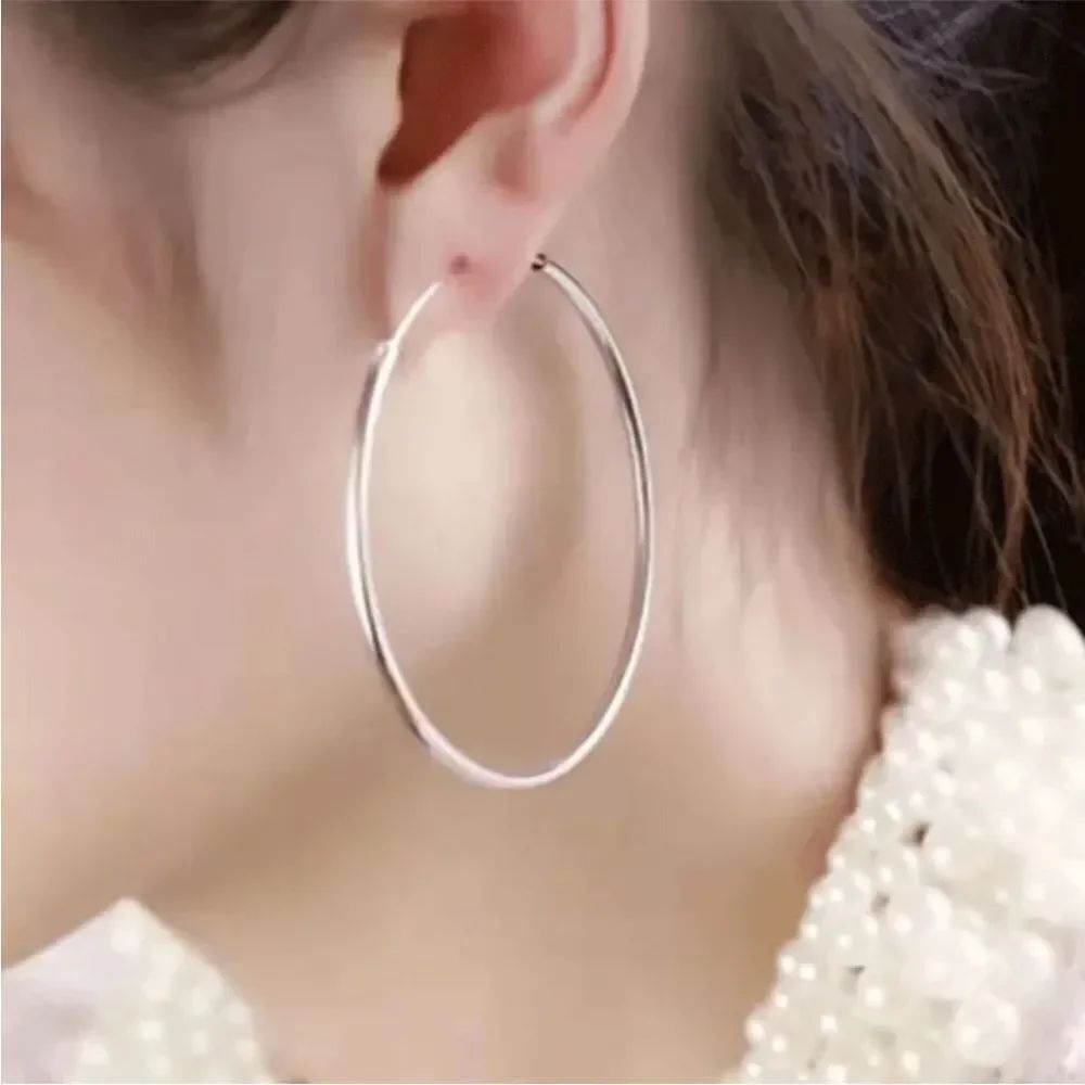 Sterling Silver Medium Hollow Hoop Earrings NEW